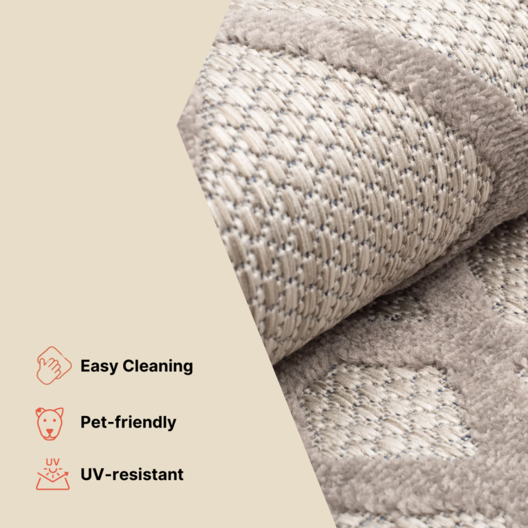 Area Rug Patio Outdoor Grey Beige Leaves