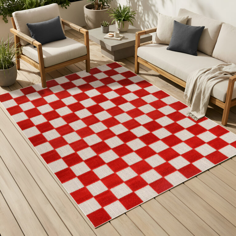 Checker Outdoor Rug Cream Red