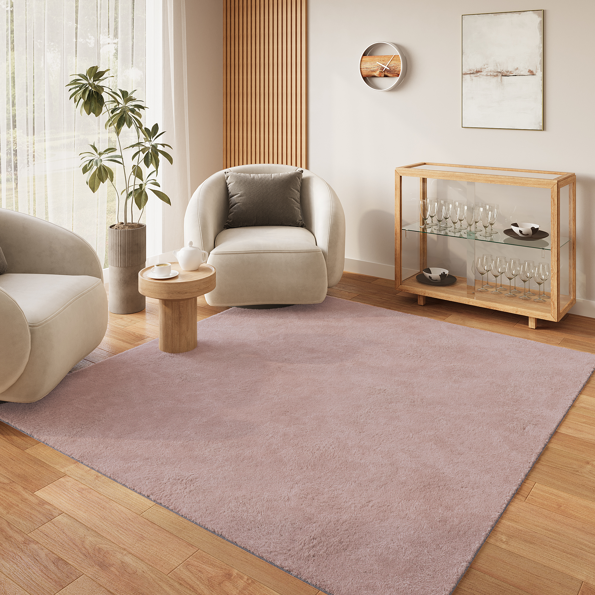 Area Rug Lumi Square Pink Non-Slip