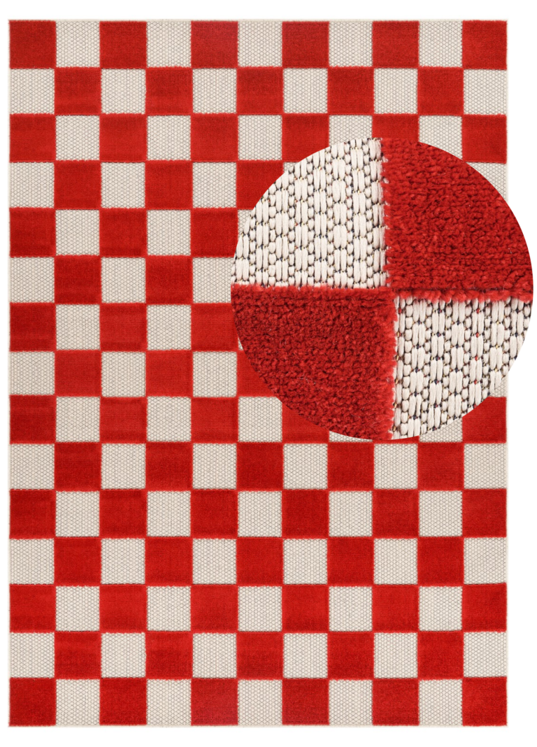 Checker Outdoor Rug Cream Red