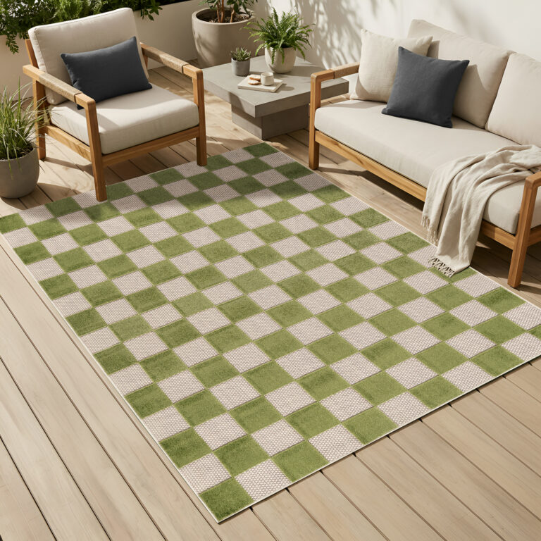 Checker Outdoor Rug Cream Green
