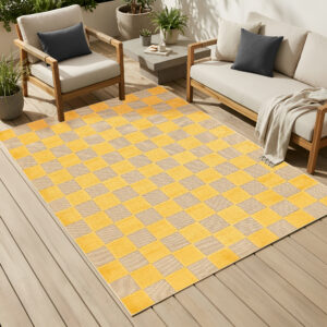 Checker Outdoor Rug Cream Yellow