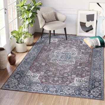 Dubai Navy Blue Vintage Non-Slip Rug