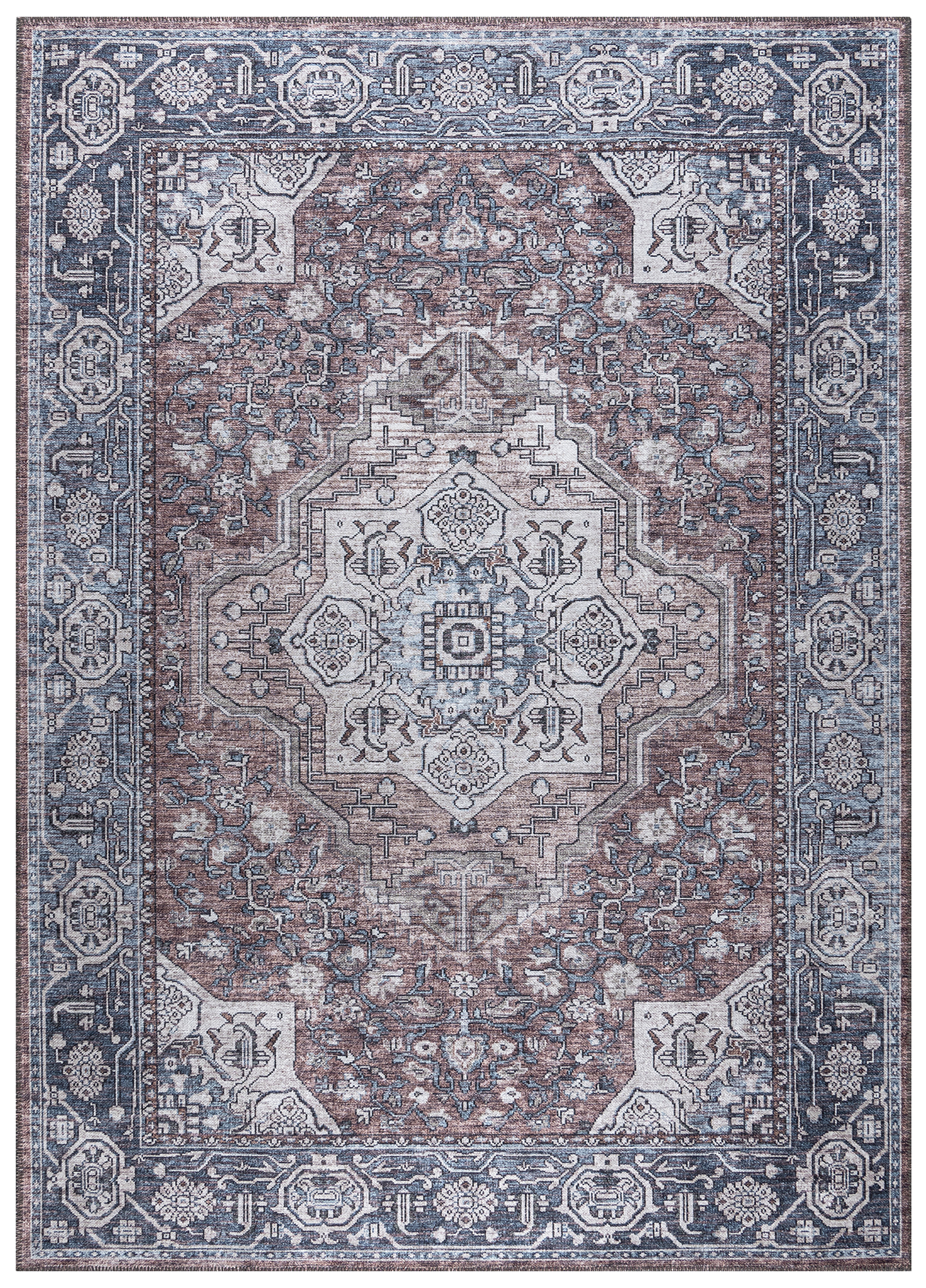 Dubai Navy Blue Vintage Non-Slip Rug