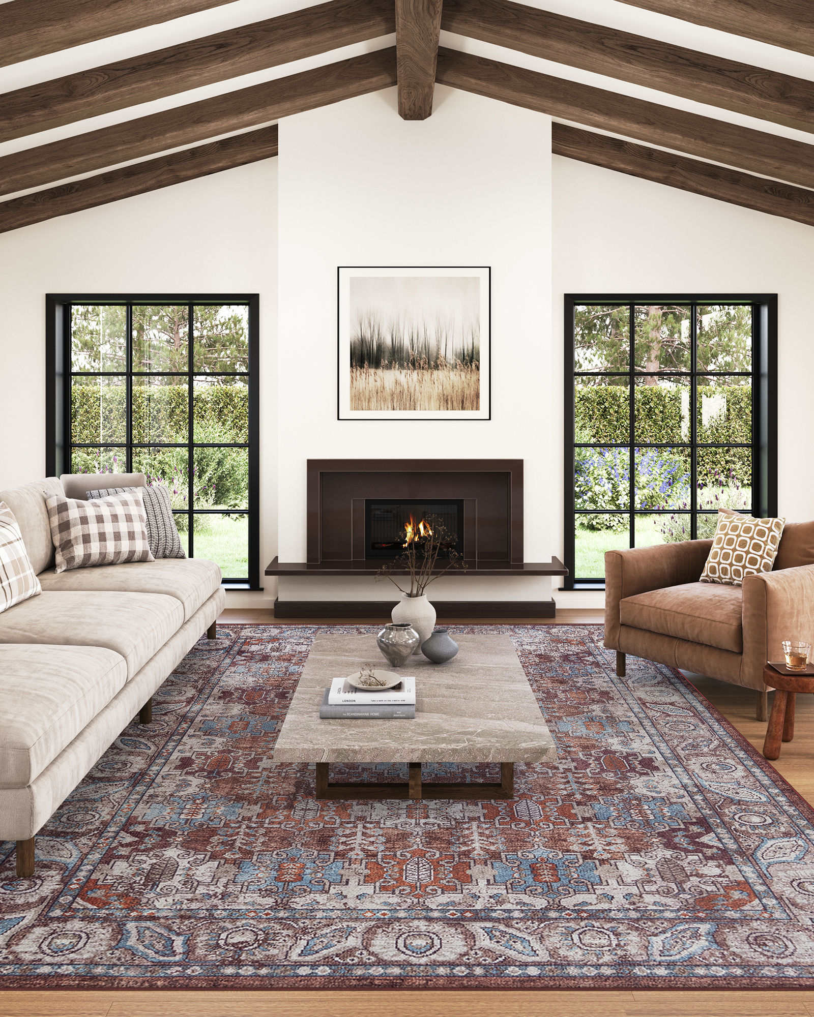 Dubai Burgundy Ornamental Non-Slip Rug