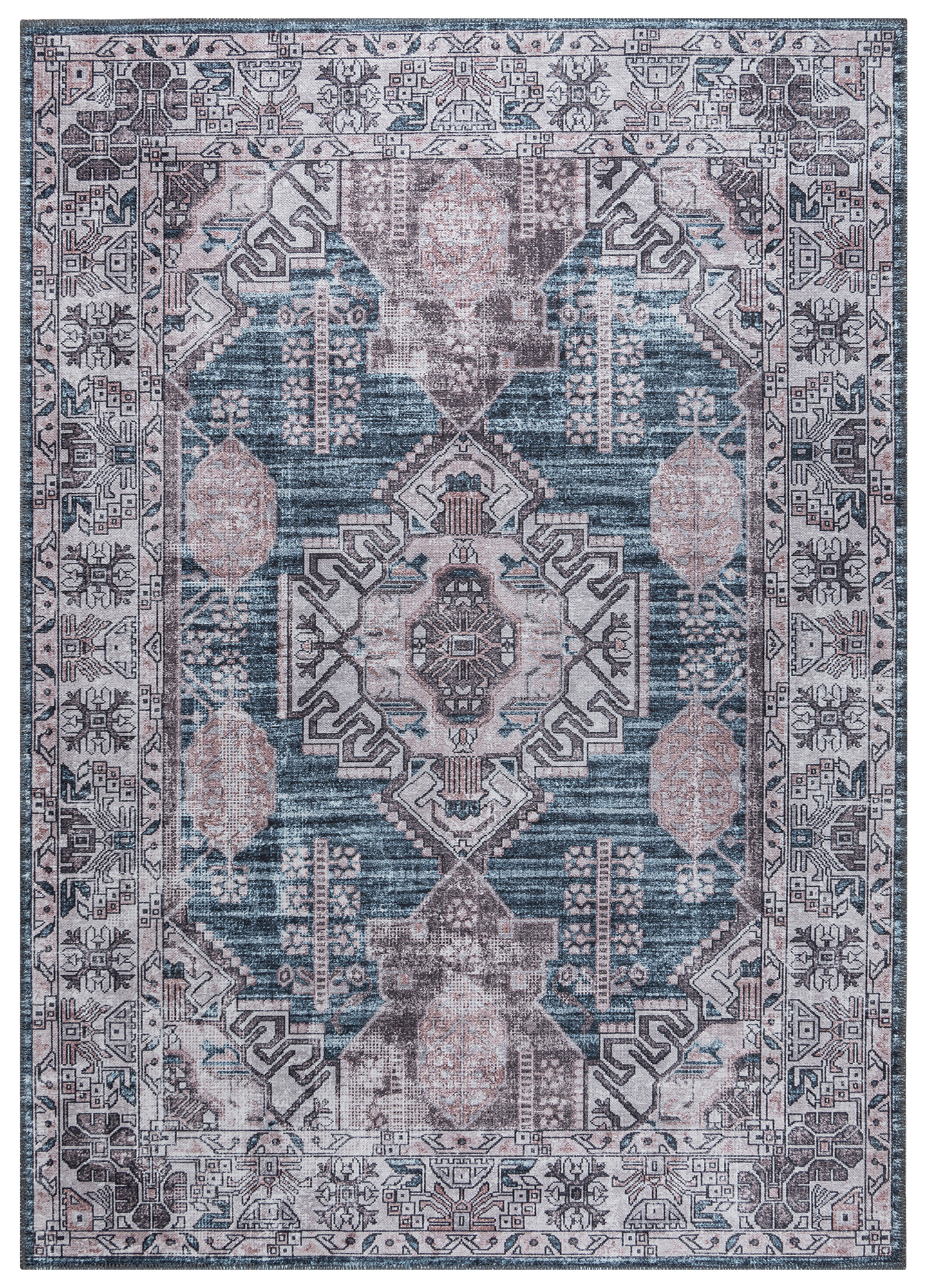 Dubai Navy Blue Distressed Non-Slip Rug