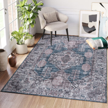Dubai Navy Blue Distressed Non-Slip Rug