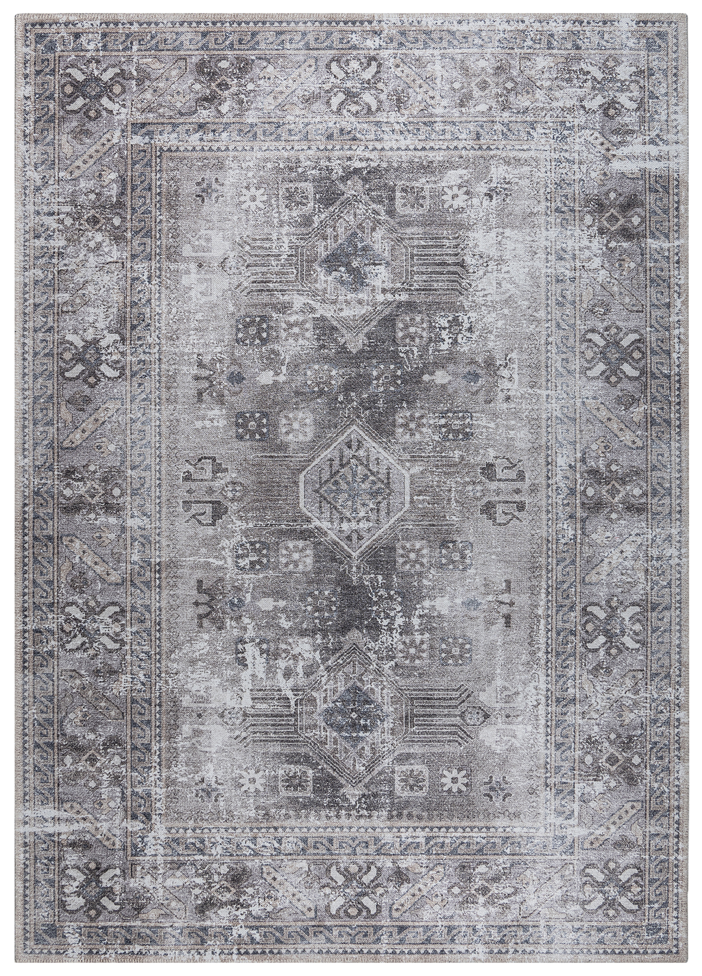 Dubai Grey Distressed Non-Slip Rug