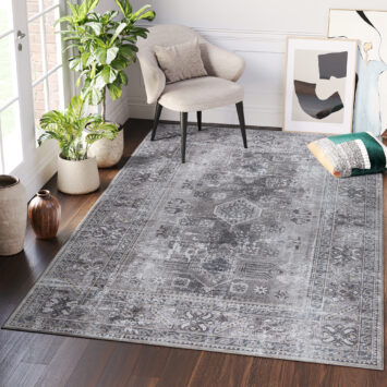 Dubai Grey Distressed Non-Slip Rug