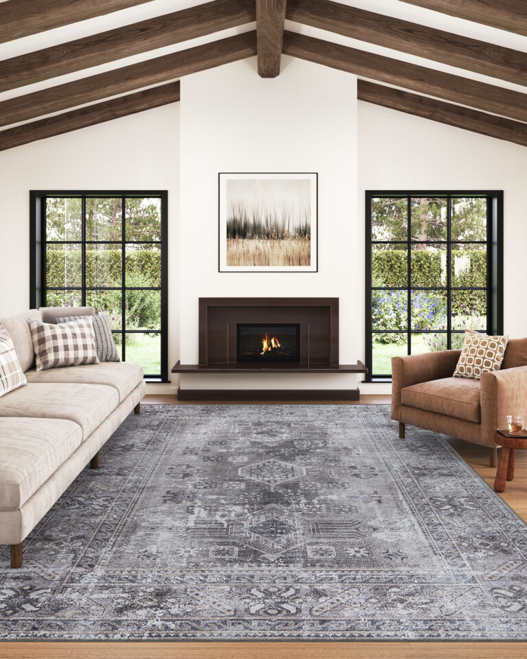 Dubai Grey Distressed Non-Slip Rug