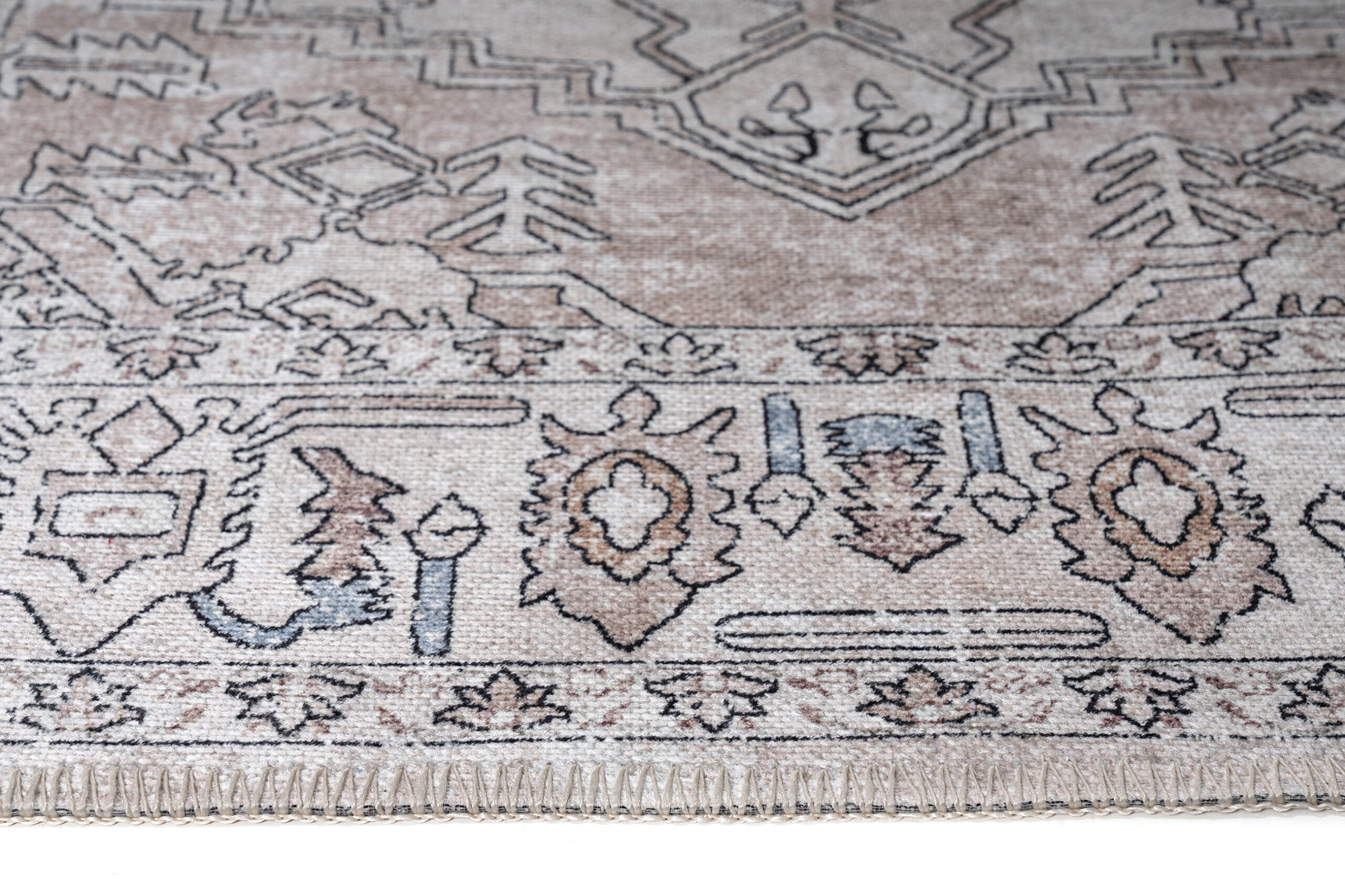 Dubai Grey Beige Vintage Non-Slip Rug