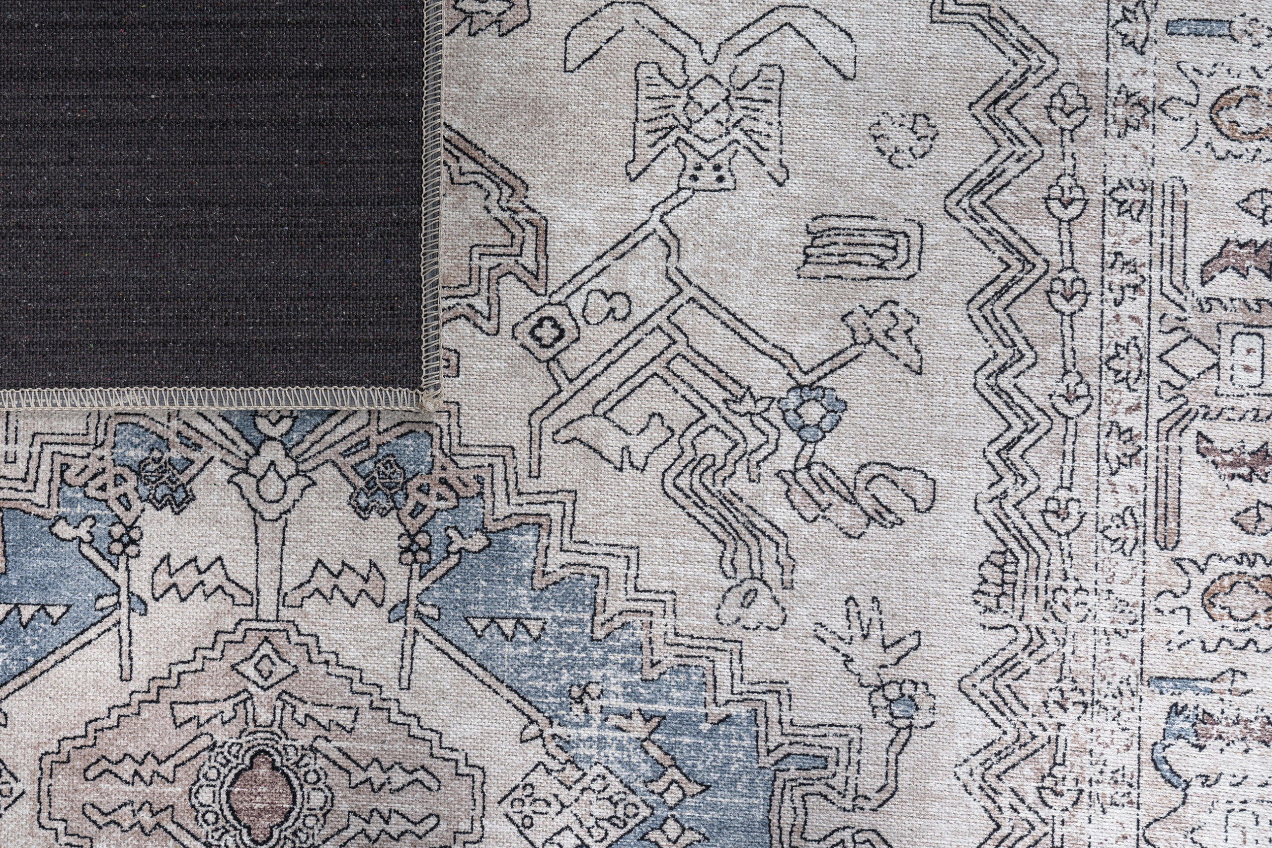 Dubai Grey Beige Vintage Non-Slip Rug