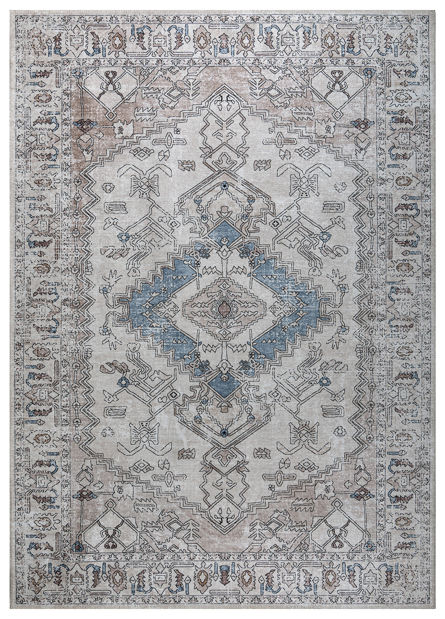 Dubai Grey Beige Vintage Non-Slip Rug