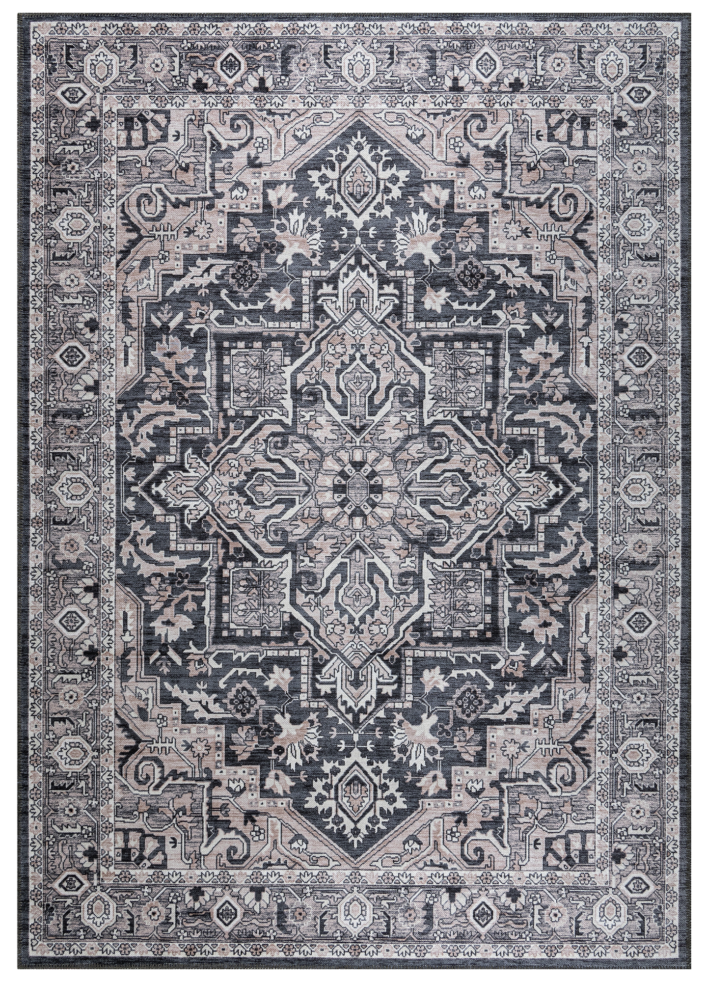 Dubai Navy Blue Medallion Non-Slip Rug