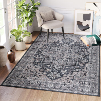 Dubai Navy Blue Medallion Non-Slip Rug