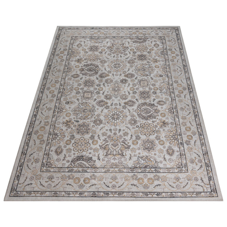Dubai Beige Floral Pattern Non-Slip Rug