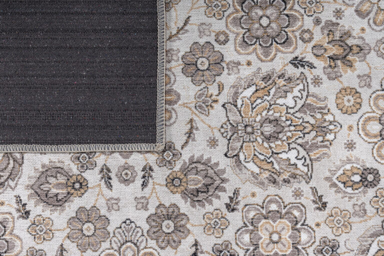 Dubai Beige Floral Pattern Non-Slip Rug