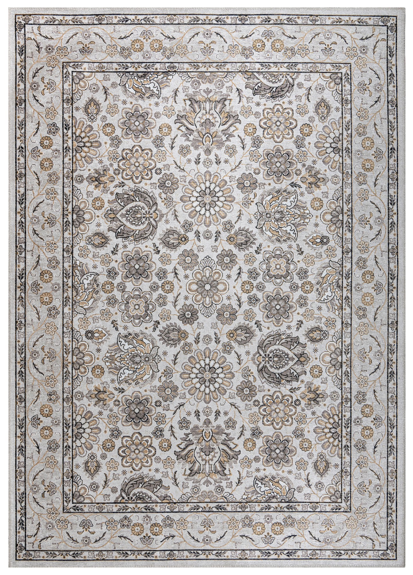 Dubai Beige Floral Pattern Non-Slip Rug