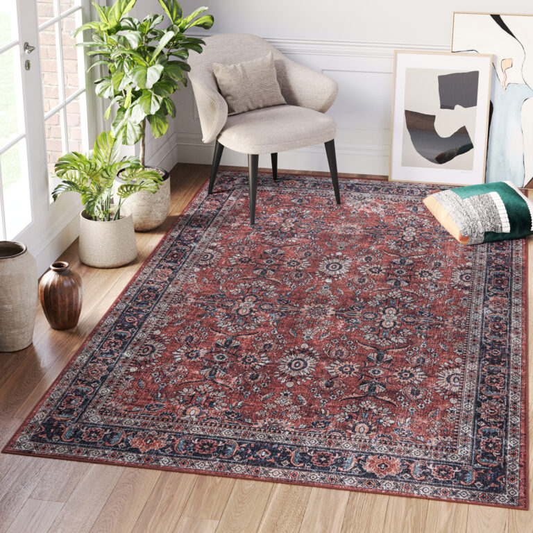 Dubai Red Ornamental Non-Slip Rug