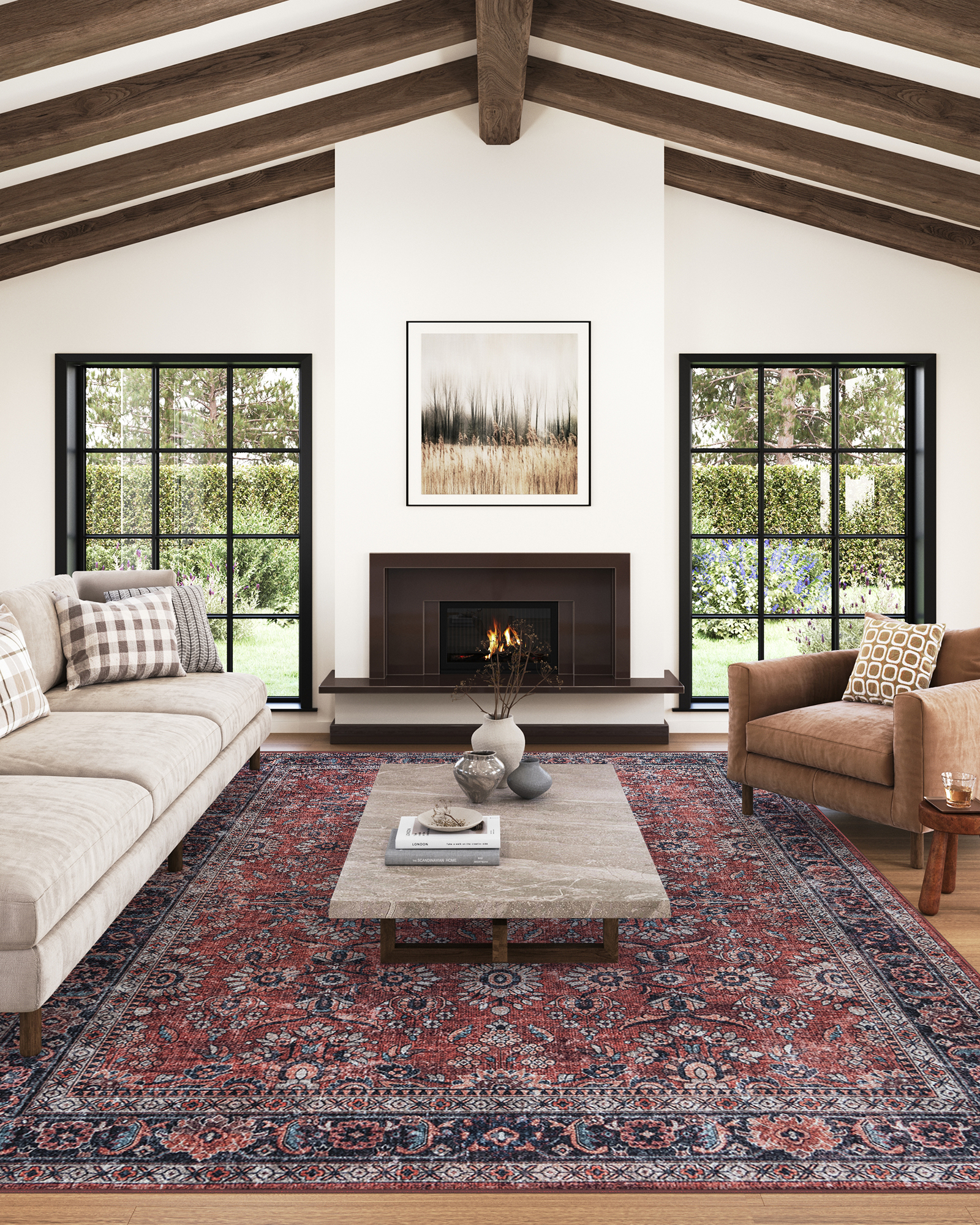 Dubai Red Ornamental Non-Slip Rug