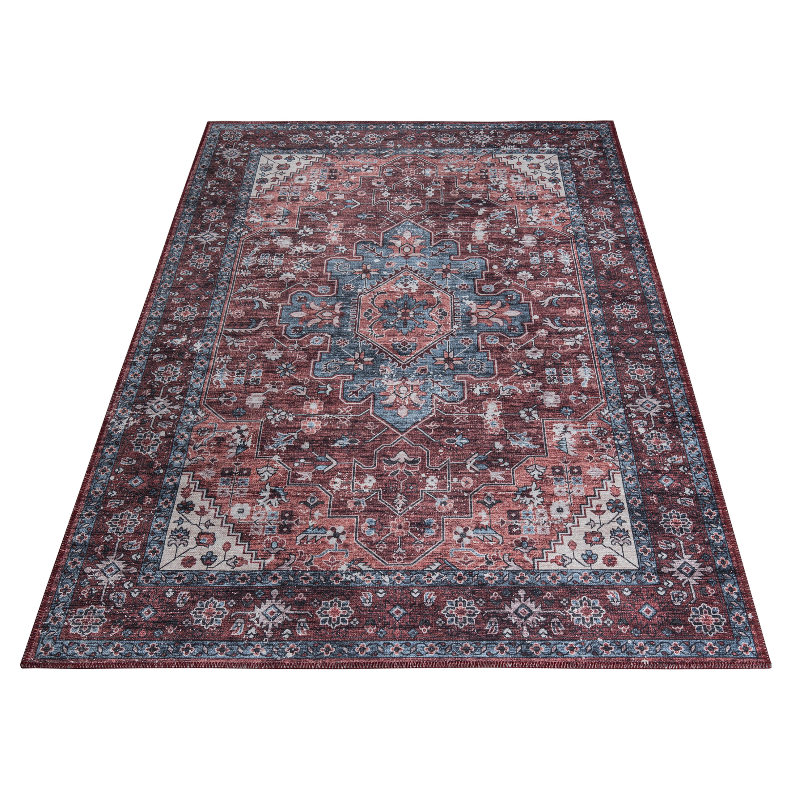 Dubai Red Navy Blue Non-Slip Rug