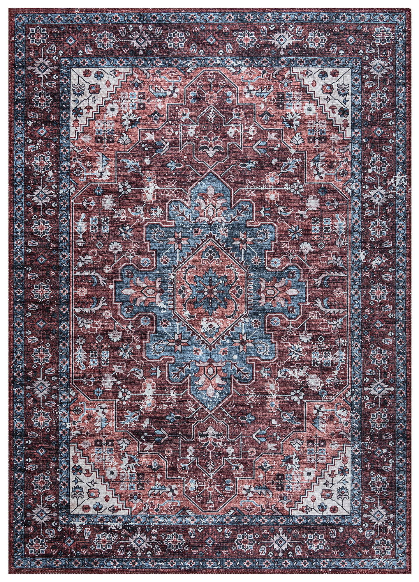 Dubai Red Navy Blue Non-Slip Rug