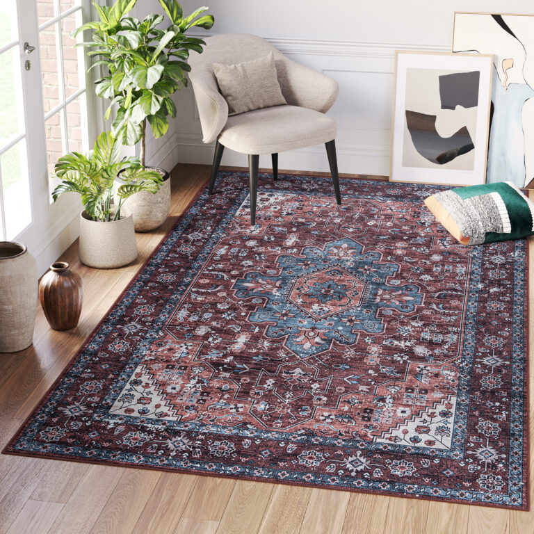 Dubai Red Navy Blue Non-Slip Rug