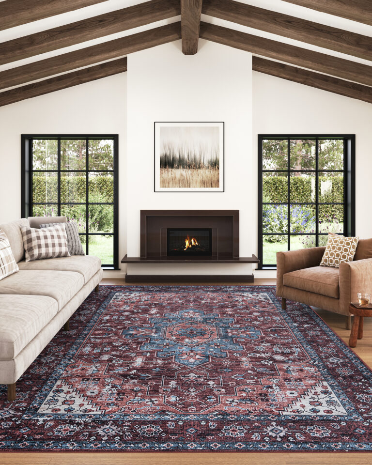 Dubai Red Navy Blue Non-Slip Rug