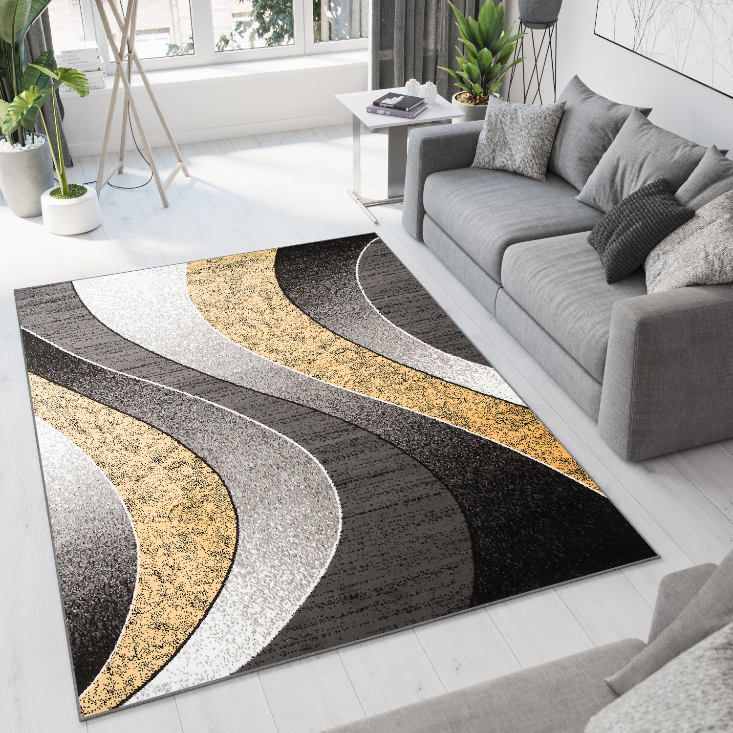 Area Rug Dream Modern Grey Yellow Waves