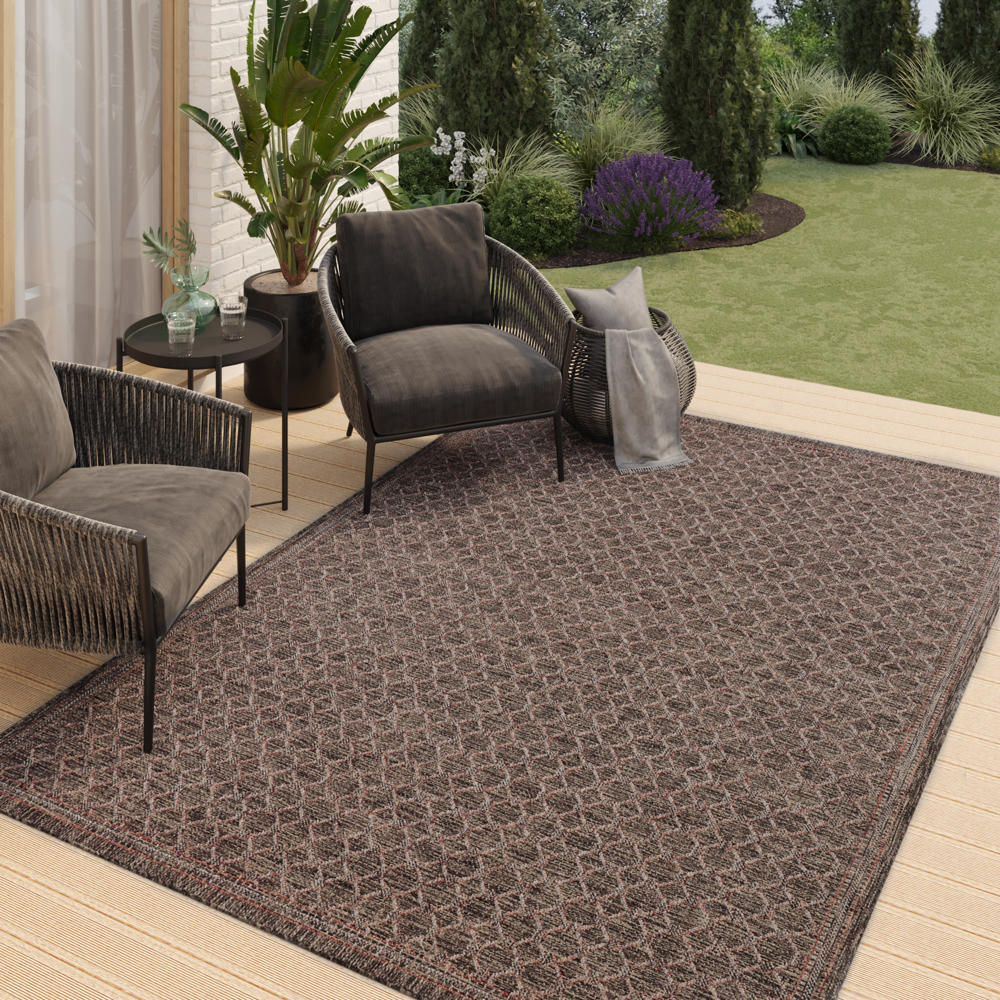Outdoor Rug Melissa Dark Brown Diamonds