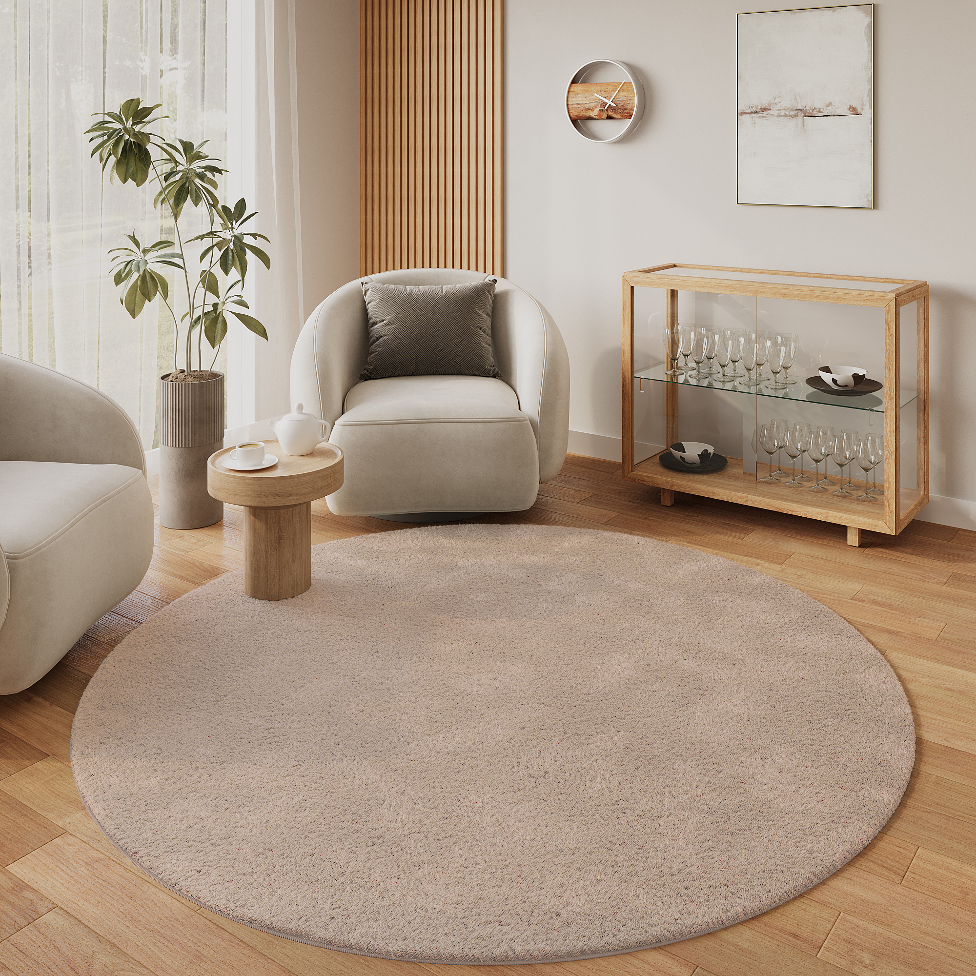 Area Rug Lumi Round Brown Non-Slip