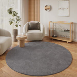 Area Rug Lumi Round Dark Grey Non-Slip