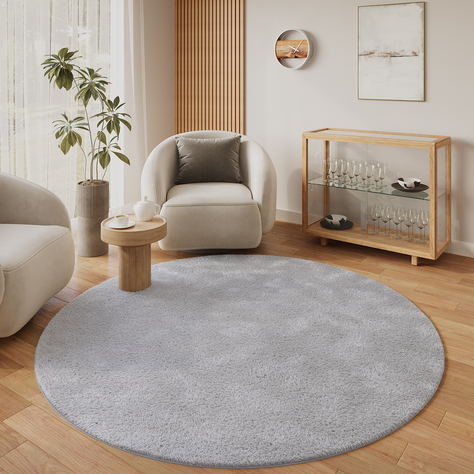 Area Rug Lumi Round Light Grey Non-Slip