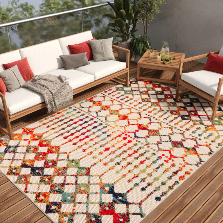 Outdoor Patio Rug Multicolor Geometric