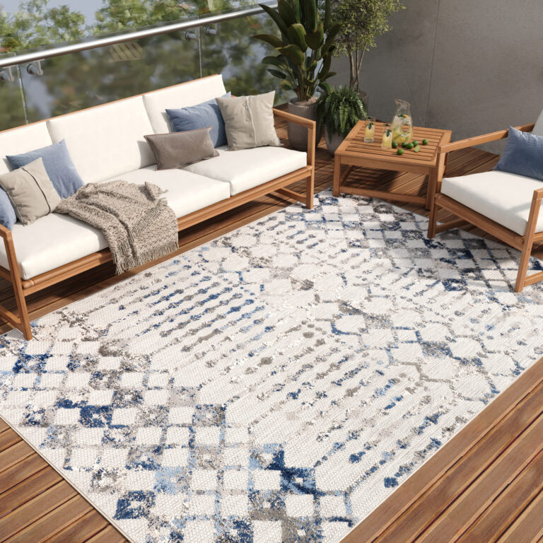 Outdoor Patio Rug Gray Geometric