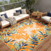 Outdoor Patio Rug Multicolor Leaf Motif