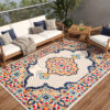 Outdoor Patio Rug Multicolor Rosette