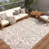 Outdoor Patio Rug Cream Gray Ornaments