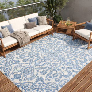 Outdoor Patio Rug Blue Ornaments