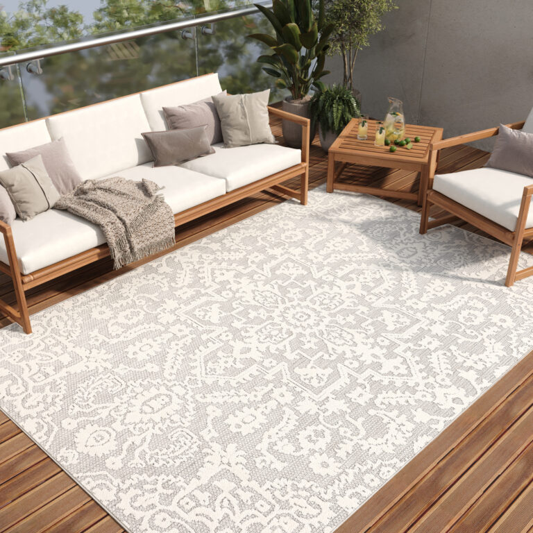 Outdoor Patio Rug Gray Cream Ornaments