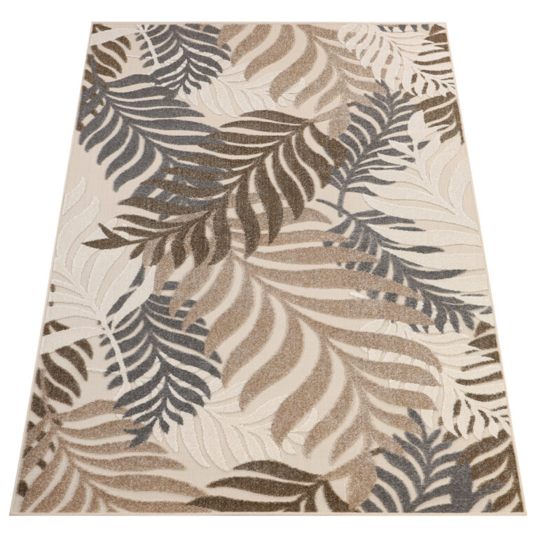 Outdoor Patio Rug Beige Leaves