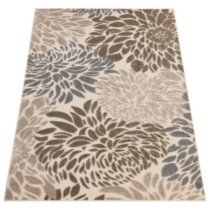 Outdoor Patio Rug Beige Flowers