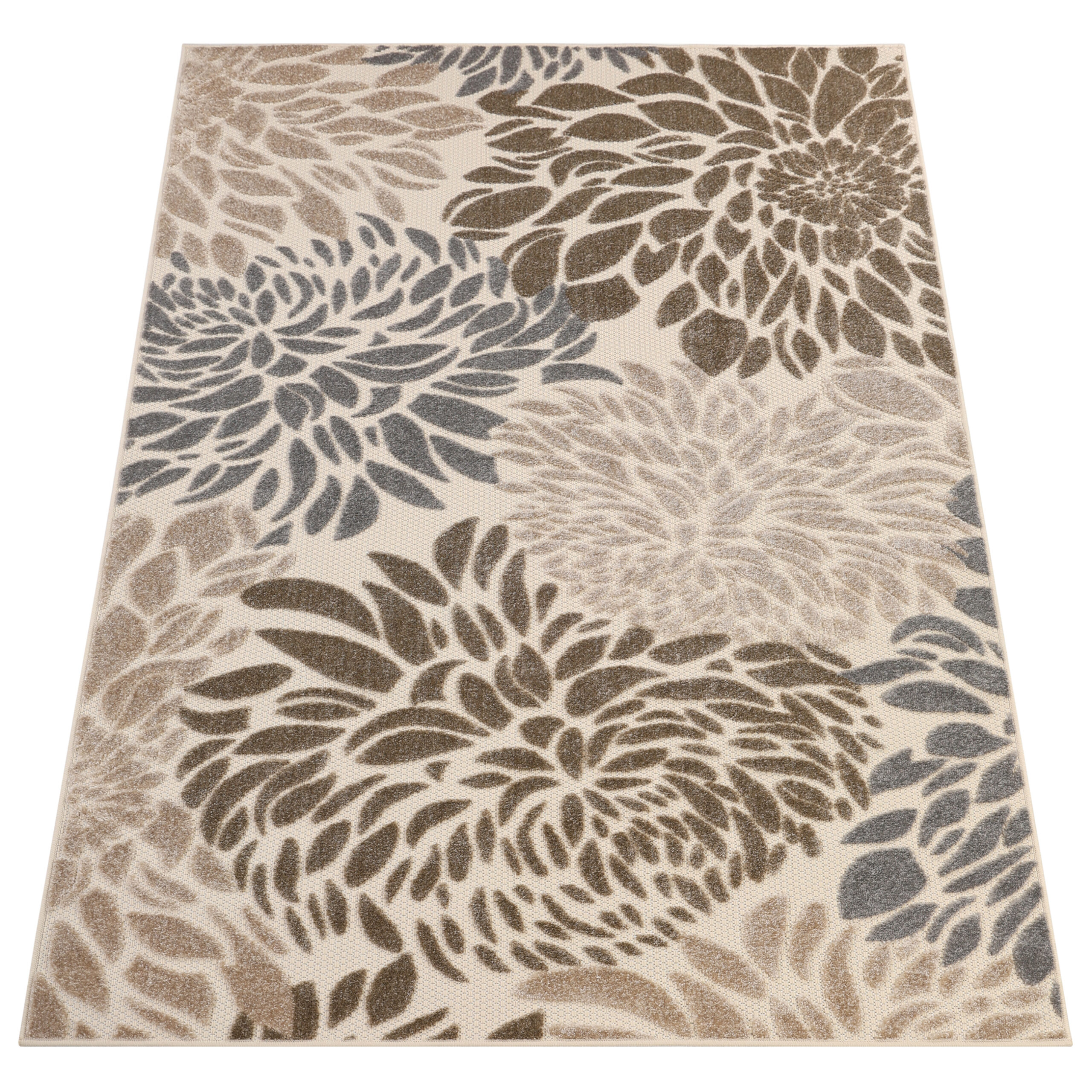 Outdoor Patio Rug Beige Flowers