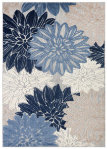 Outdoor Patio Rug Gray Blue Flowers