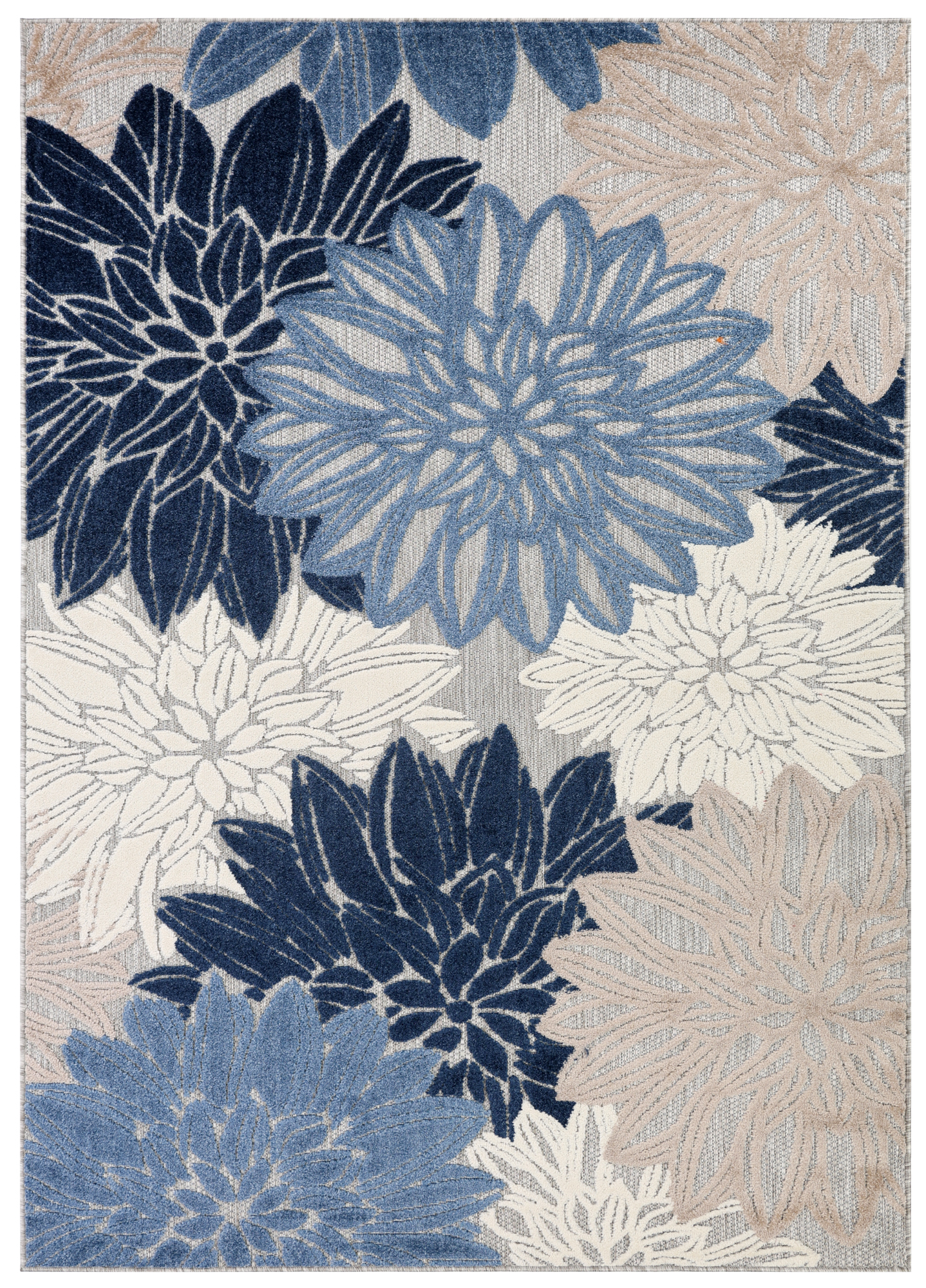 Outdoor Patio Rug Gray Blue Flowers