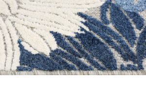 Outdoor Patio Rug Gray Blue Flowers