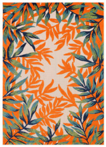 Outdoor Patio Rug Multicolor Leaf Motif