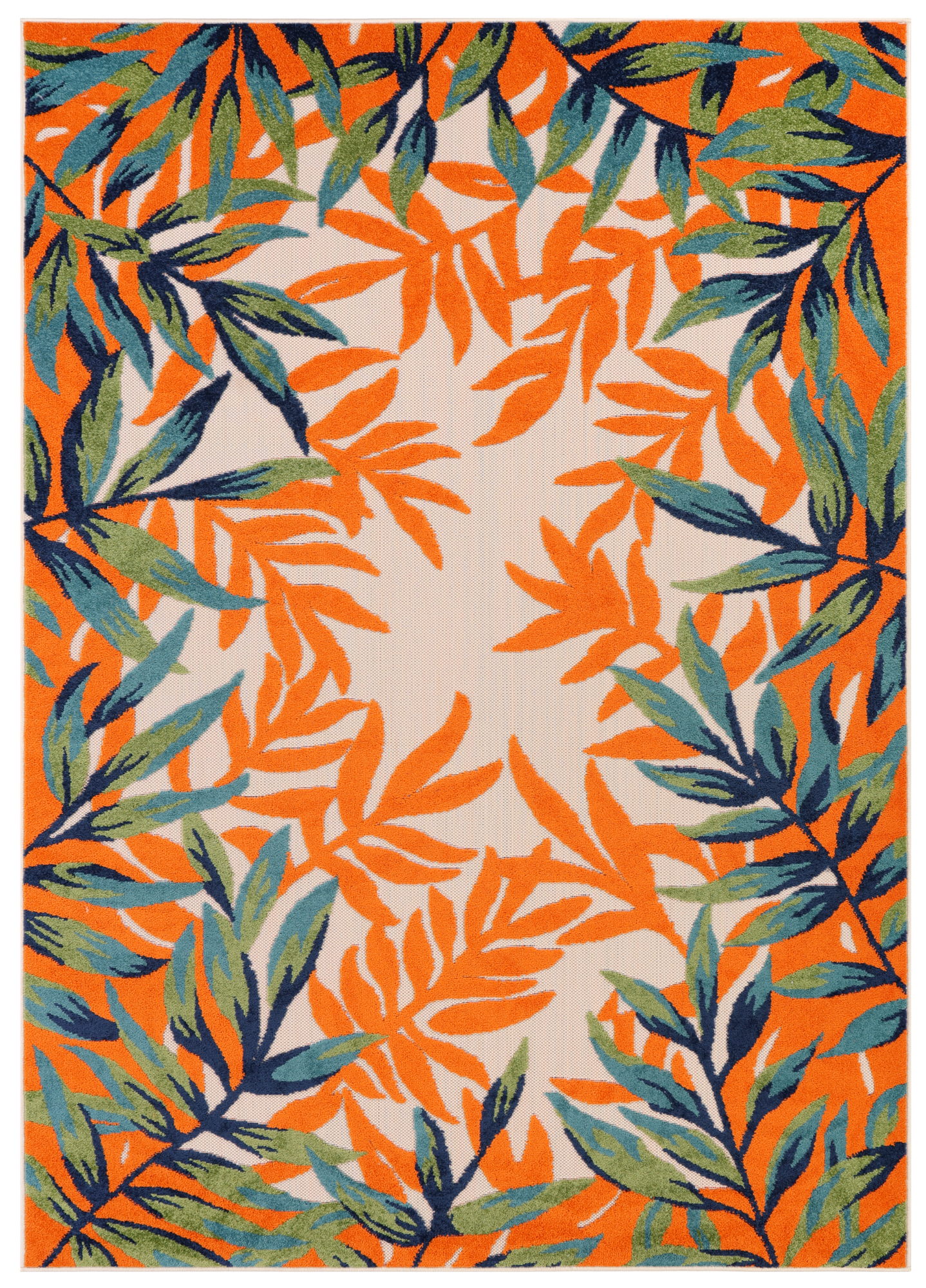 Outdoor Patio Rug Multicolor Leaf Motif