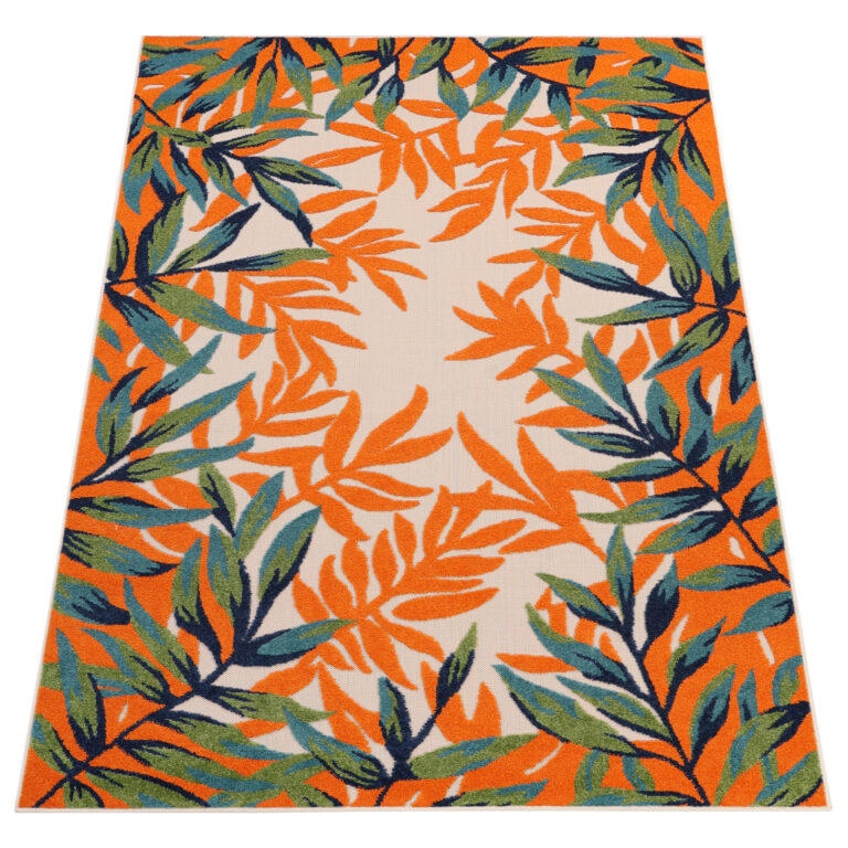 Outdoor Patio Rug Multicolor Leaf Motif