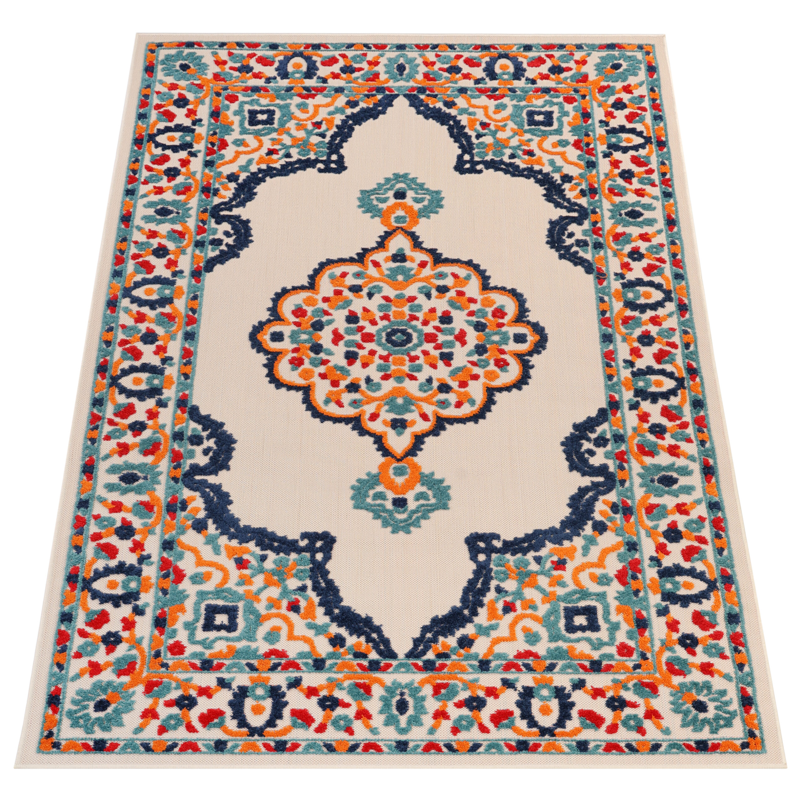 Outdoor Patio Rug Multicolor Rosette